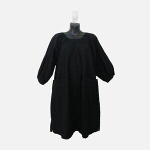 Everlane size Small Seersucker Puff Mini Dress Babydoll Black with Pockets